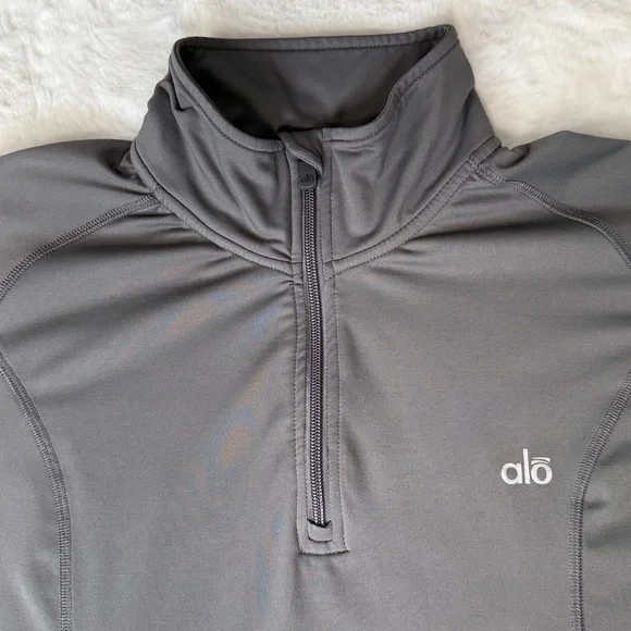 Alo 1/4 Zip CoolFit Pullover Mens XL Gray Stretch Athleisure Gorpcore Read - Picture 5 of 17
